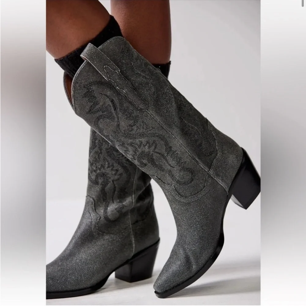 New Jeffrey Campbell Dagget Western Boots Distressed Grey Cowgirl - Picture 2 of 6